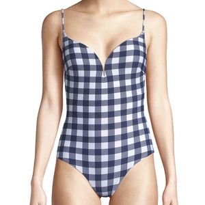 New Onia Gloria One Piece Gingham Check Deep Navy